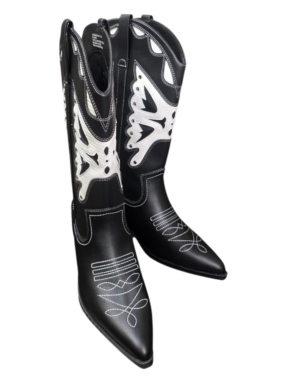 Madden Girl Saloonn Western Cowboy Boots Butterfly Inlay Black White -Size 9 NIB